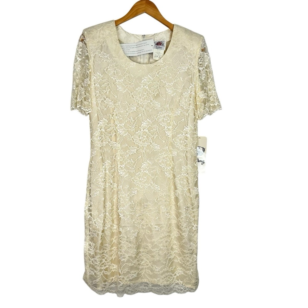 Vintage Ivory Lace Dress Lanz Originals Womens 12 NWT Made USA Bridal Wedding